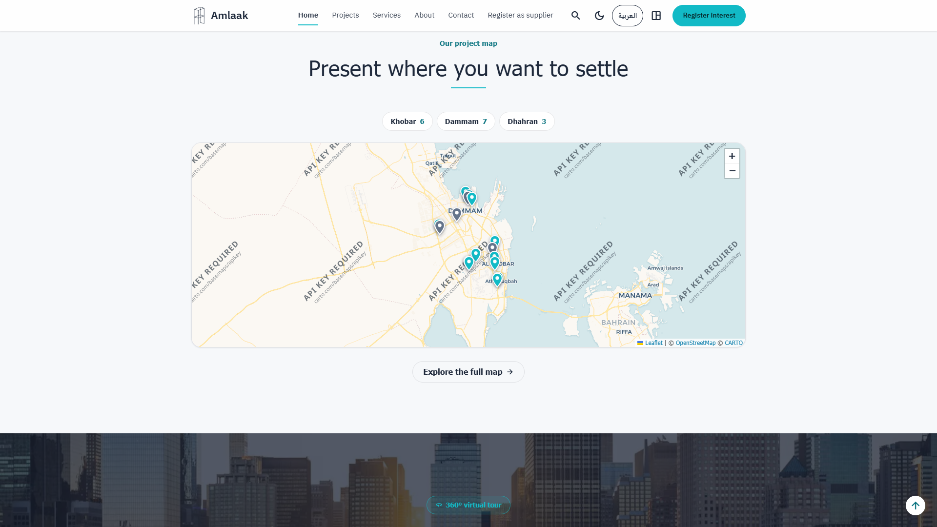 Eastern Province map with project pins by city