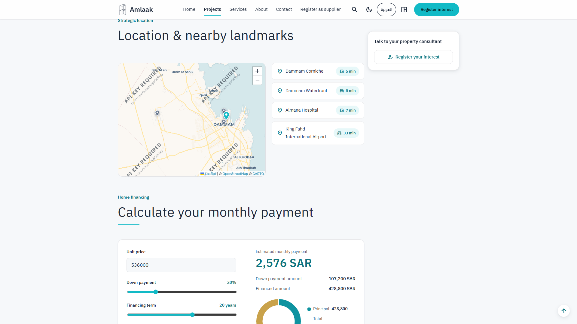 Nearby landmarks map with travel times