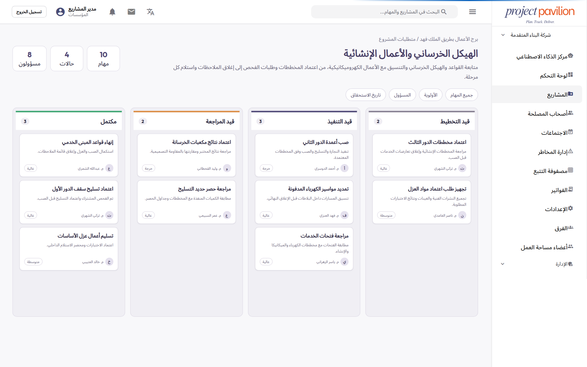 Task board by execution state with owner and priority
